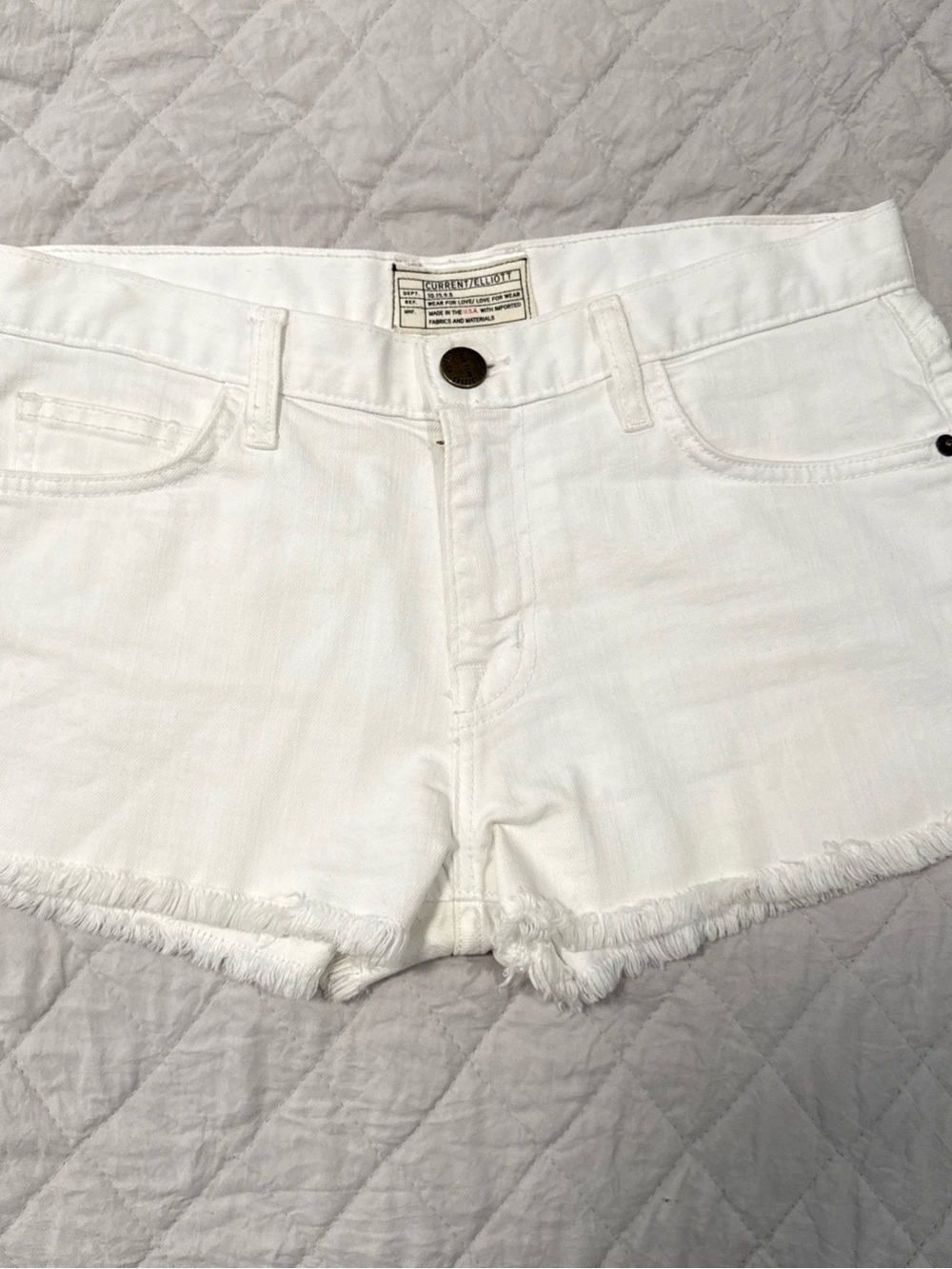 Current/Elliott White Frayed Hem Denim Shorts
